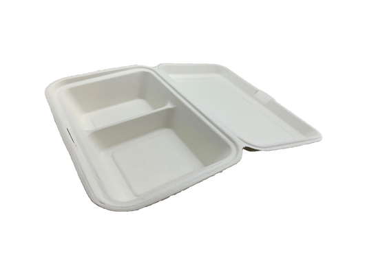 9x6x3" Sugarcane Clamshell - 2 Compartments